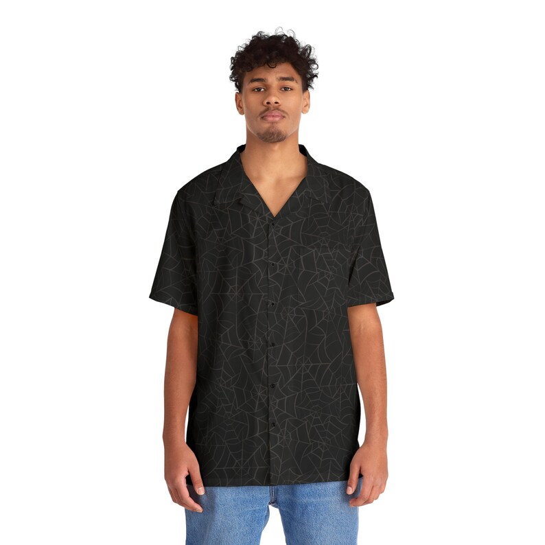 Spinnennetz Hawaiihemd: Gothic Halloween Button Down - Gruselige Bademode Bild 2