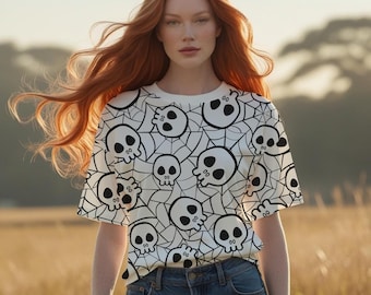 Camiseta de calavera de telaraña, camiseta gótica de Halloween espeluznante
