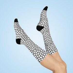 Black & White Geometric Socks: Abstract Mosaic Crew Socks