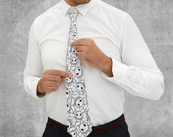 Halloween Jack and Bat Print Necktie, Gothic Party Accessory