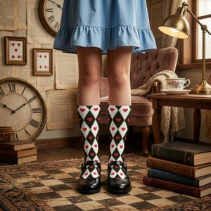 Alice in Wonderland Socks: Argyle Heart Crew Socks