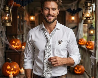 Spider Web Necktie: Halloween Costume Accessory, Cobweb Print
