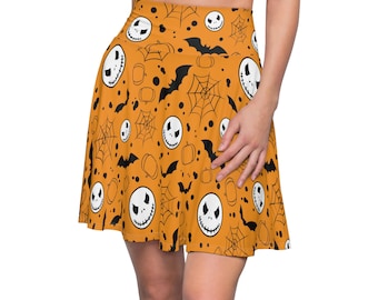 Gonna skater di Halloween: design gotico con zucca di Halloween, pipistrello e ragnatela