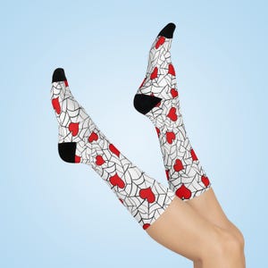 Spiderweb Heart Socks, Gothic Halloween Crew Socks, Alternative Couple Gift, Spooky Love Socks, Cozy Gothic Footwear