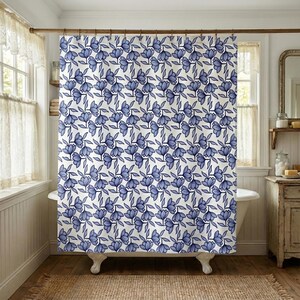 Delft Blue Floral Shower Curtain: Ottoman Tile Inspired Bathroom Decor