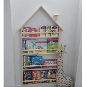 Pine Wood House Bookshelf: Montessori Kids Bookcase