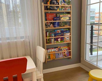 Montessori Bookshelf, Toddler Bookshelf, Solid Wood Bookcase, Narrow Bookcase, Montessori Shelves, Kids Bookshelf, Nursery Bookshelf