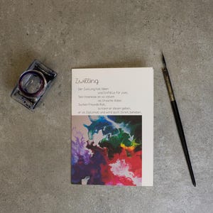Karte mit Gedicht und Kunstdruck für einen besonderen Menschen mit Sternzeichen Zwillinge