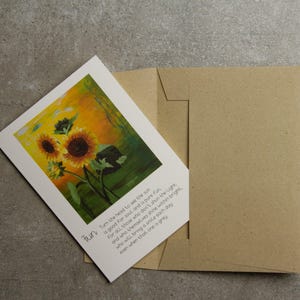 Karte Sonnenblume mit Gedicht und Gemälde als Kunstdruck, als Mutmacher für einen besonderen Menschen, Gleepoetry