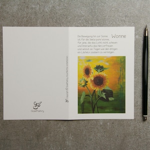 Karte Sonnenblume mit Gedicht und Gemälde als Kunstdruck, als Mutmacher für einen besonderen Menschen, Gleepoetry