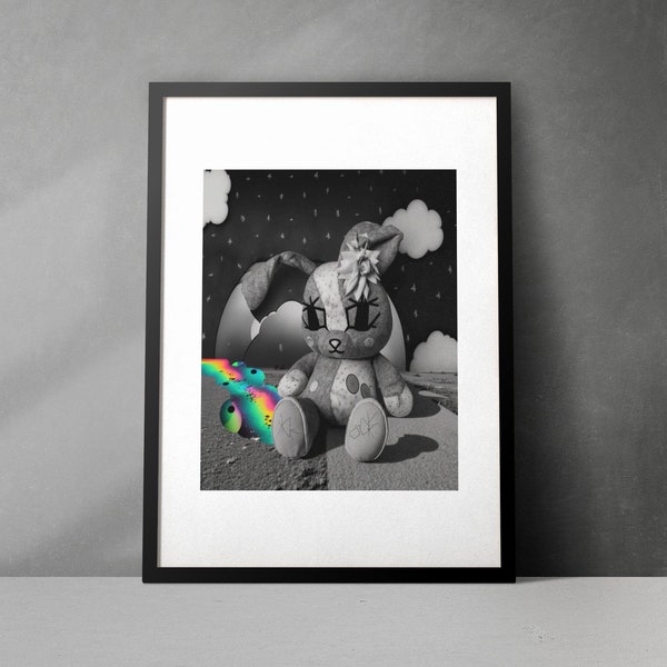 whimsigoth digital download wall art, black & white, dark and gloomy, academic art, dystopian art, stuffed animal art #9