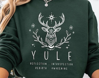 Sudadera navideña con renos de Merry Yule, camiseta del solsticio de invierno, sudadera con capucha de Happy Yule, camiseta navideña de Merry Yule, camiseta pagana de regalo navideño