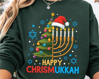Happy Chrismukkah Shirt, Jewish Holiday Sweatshirt, Family Chrismukkah Tee, Chanukah Shirt, Santa Menorah T-shirt, Christmas Religious Shirt