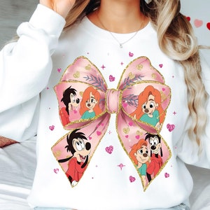Disney Roxanne and Max Bow Coquette Shirt, Disney Goofy Movie Valentine Tee, Disney Valentine&#39;s Day Shirt, Disneyland Honeymoon XoXo Shirts