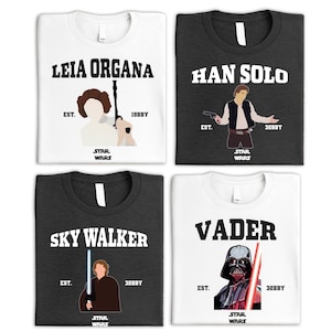 Star Wars Characters Shirt, Princess Leia Han Solo T-Shirt, Galaxy&#39;s Edge Shirt, Star Wars Family Matching Shirt, Darth Vader Sky Walker Tee