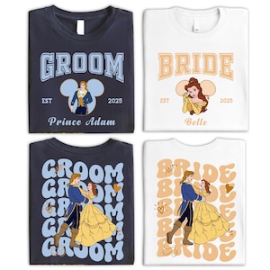 Disney Bride Belle and Groom Shirt, Custom Beauty And The Beast Matching Tee, Disney Bachelorette Party Tee, Magic Kingdom Wedding Shirt