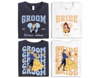 Disney Bride Belle and Groom Shirt, Custom Beauty And The Beast Matching Tee, Disney Bachelorette Party Tee, Magic Kingdom Wedding Shirt