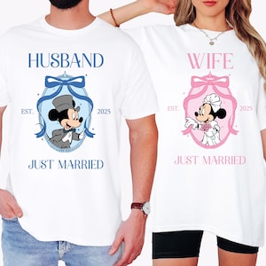 Mickey & Minnie Just Married 2025 Shirt, Disney Wife Husband Mirror Shirt, Disney Honeymoon Tee, WDW Couple Matching Shirt, Bride Groom Tee