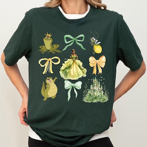 Prinzessin Tiana Coquette Bow Shirt, Disney Aquarell Tiana und Der Frosch Sweat, Vintage Prinzessin Trip 2025 T-Shirt, Disneyland Magical Castle T-Shirt
