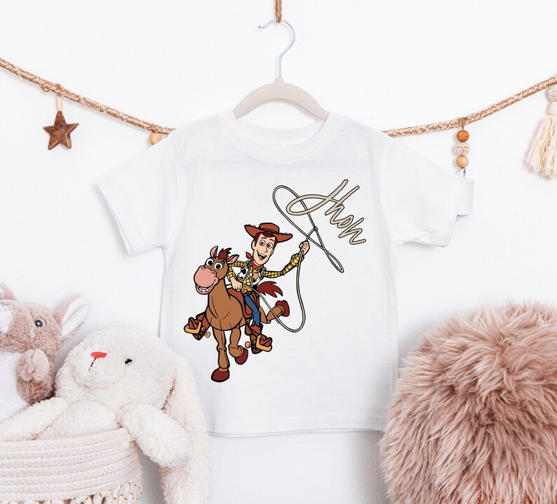 Personalized Woody Shirt, Custom Name Toy Story T-Shirt, Woody and Bullseye Kids Shirt, Disney Pixar Toy Story Boys Girls Tee, WDW Trip Tees