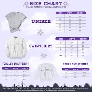 the size chart for a sweatshirt