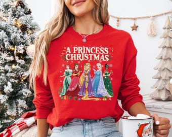 Princess Christmas Sweatshirt, Disney Besties Christmas Matching T-Shirt, Disney Girls Trip Christmas Tee, Disneyland Christmas Party  Shirt