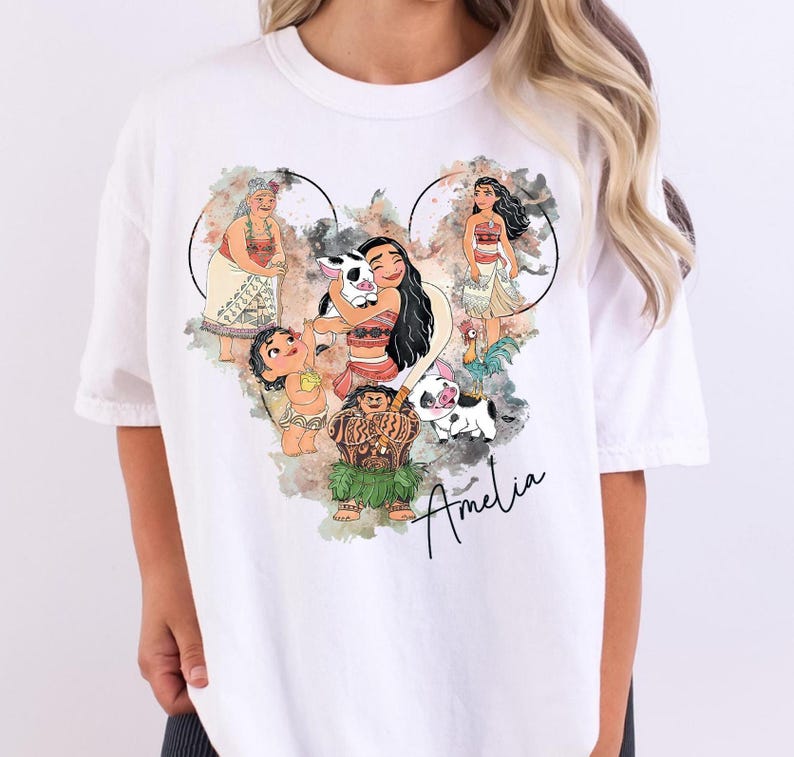 Watercolor Princess Moana Shirt, Maui Pua Hei Hei Tee, Custom Princess Moana Character Shirt, Moana Head Sweat, Disneyland Family Trip Tee