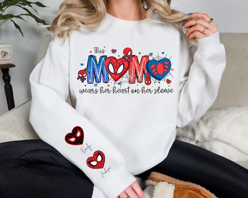 Spiderman Mama Sweatshirt With Kids Names, Marvel Spidey Mom Shirt, Disney Superhero Family Tees, Spin Mom Shirt, Ultimate 2 Spider Shirt