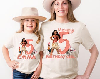Prinses Moana verjaardag bijpassende familieshirts, aangepaste Disney Moana shirts, Disneyland verjaardag vakantie T-shirt, Disney verjaardag meisjesshirt