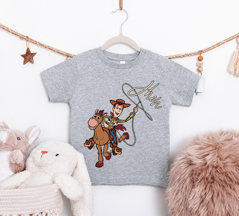 Personalized Woody Shirt, Custom Name Toy Story T-Shirt, Woody and Bullseye Kids Shirt, Disney Pixar Toy Story Boys Girls Tee, WDW Trip Tees
