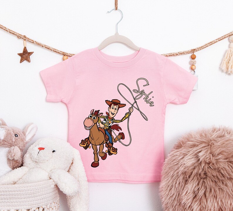 Personalized Woody Shirt, Custom Name Toy Story T-Shirt, Woody and Bullseye Kids Shirt, Disney Pixar Toy Story Boys Girls Tee, WDW Trip Tees