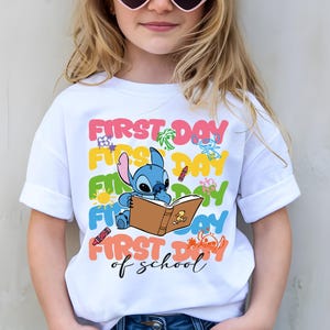 Camiseta Stitch para o primeiro dia de aula, camiseta Disney de volta às aulas, camiseta escolar infantil da Disneylândia, camiseta Stitch para jardim de infância, camiseta da primeira série