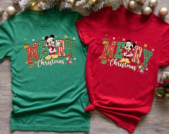 Mickey and Minnie Merry Christmas Shirt, Disney Couple Xmas T-Shirt, Disney Xmas Trip Tee, Christmas Family Shirt, Holiday Xmas Sweater