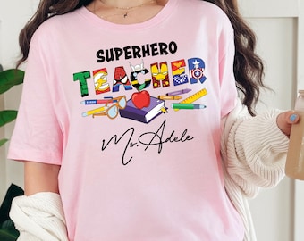 Camiseta personalizada de superhéroe para el mejor maestro, camiseta de Marvel Avengers para maestro, camiseta para maestro de educación especial, suéter de agradecimiento para maestros
