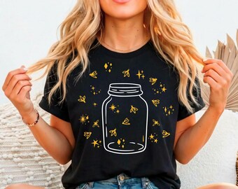 Mason Jar Fireflies Shirt, Cozy Summer Night Graphic Tee, Dark Academia T-Shirt, Fireflies Lover Shirt, Country Tee, Bug Aesthetic Tees