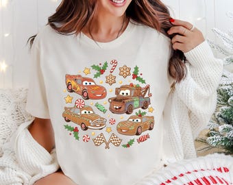 Disney Cars Gingerbread Christmas Shirt, Mcqueen Tow Mater Christmas T-Shirt, Disneyland Xmas Party 2025 Tee, Cars Family Holiday Xmas Tee