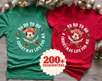 Camiseta "Yo Ho Ho Ho A Christmas Life For Me", camiseta navideña de Mickey y Minnie Cruise, camiseta navideña de Disney Pirates, camiseta navideña de Disneyland Cruising