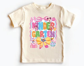 Camiseta de Mickey y sus amigos para jardín de infantes, camiseta de Disney con lazo de coqueta, camiseta para el primer día de clases, camiseta de regreso a clases, camiseta de Mickey para la escuela