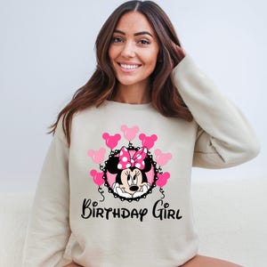 Disney Minnie Birthday Girl Sweatshirt, Custom Birthday Party Hoodie, Disneyland Birthday Sweater, Disney Birthday Family Vacation Sweat