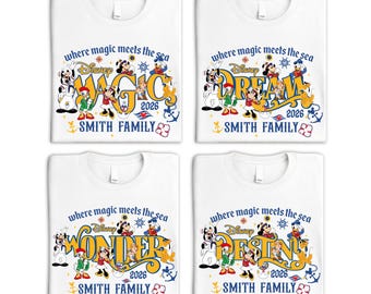 Chemise croisiériste nom de famille personnalisée, T-shirt croisière Mickey et ses amis, T-shirt croisiériste Disney, T-shirt de voyage Wish Dream Fantasy Treasure Destiny