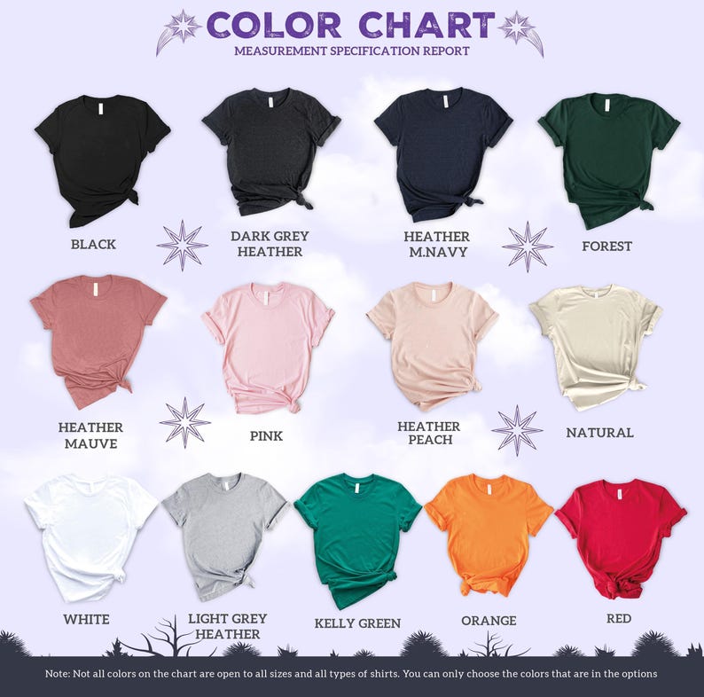 the color chart for a women's t - shirt