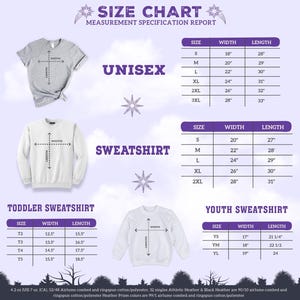 the size chart for a sweatshirt