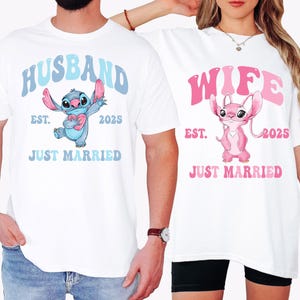 a man and a woman wearing matching shirts