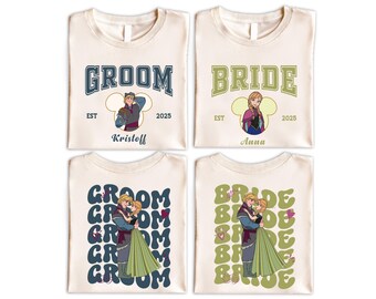 Disney bruid Anna en bruidegom bijpassende shirt, Disney Frozen Kristoff bruid shirt, Disney vrijgezellenfeest T-shirt, Disneyland huwelijksreis shirt