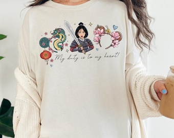 Chemise Disney Princesse Mulan, chemise Mon devoir envers mon coeur, T-shirt Mulan princesse Mushu Dragon, t-shirt voyage pour filles Disney, t-shirt Li Shang Cri-Kee