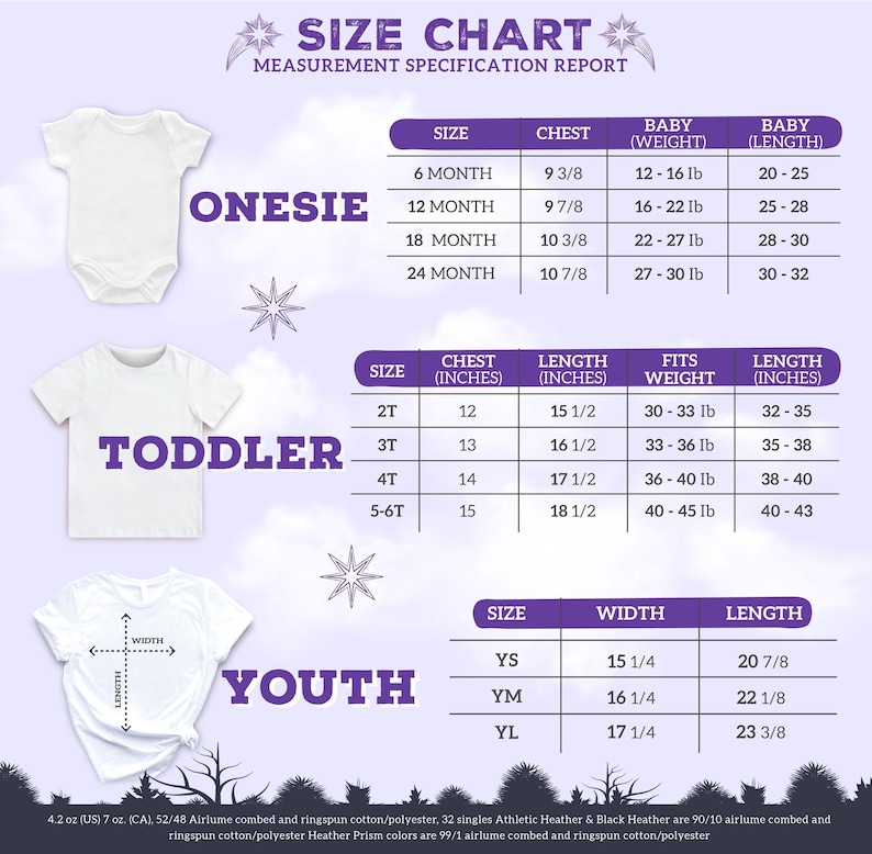 the size chart for a baby's bodysuit