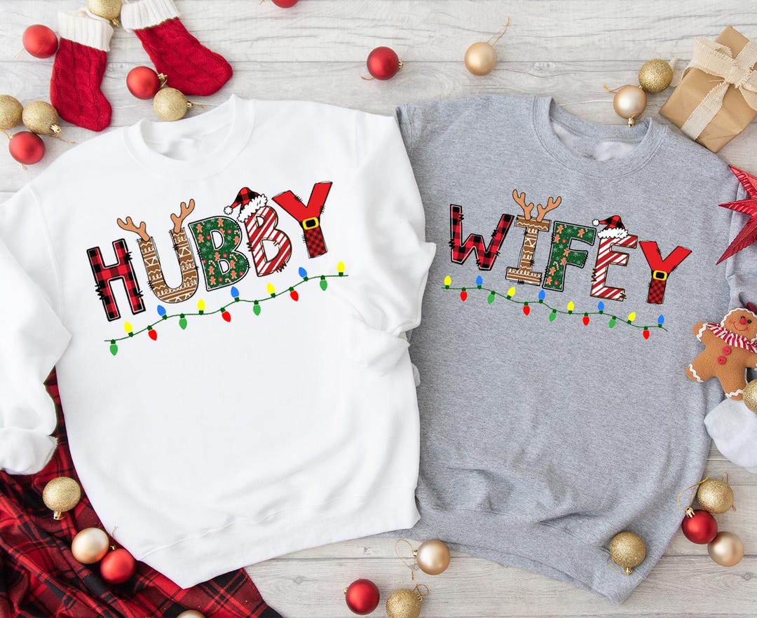 Christmas Hubby and Wifey Shirt, Bride and Groom Xmas Shirt, Wedding