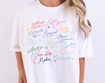 Disney Princess Signatures Shirt, Princess Trip T-Shirt, Disneyland Girls Weekend Tee, WDW Aurora Cinderella Tiana Rapunzel Tee