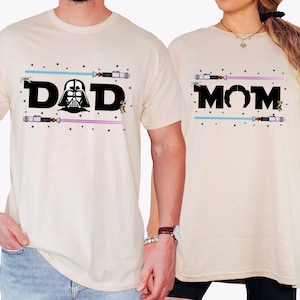 Star Wars Mom and Dad Shirt, Darth Vader Princess Leia Shirt, Galaxy&#39;s Edge Couple T-Shirt, Disneyland Jedi Family Matching Trip Tee