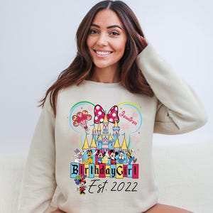Minnie Birthday Girl Sweatshirt, Disney Magical Castle Birthday Trip Hoodie, Mickey and Friends Personalized Birthday Sweat, Birthday Hoodie